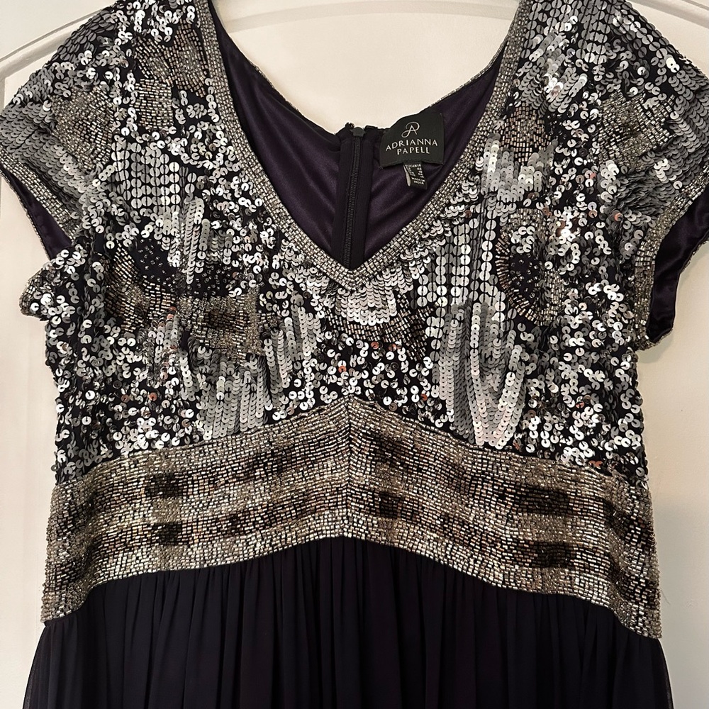Adrianna Papell navy and Silver Sequin Gown